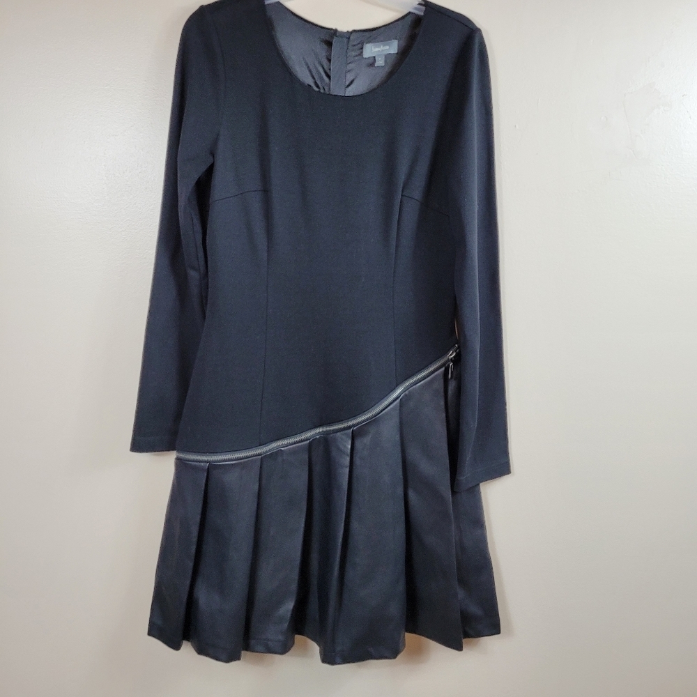 Neiman marcus black mini dress with leather pleats size s